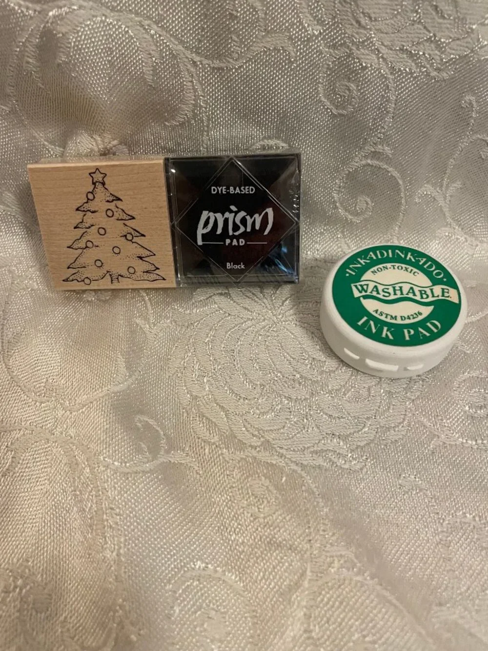 1996 Rubber Stampede Christmas Tree Stamp with Wood Top and Black Prism Ink Pad